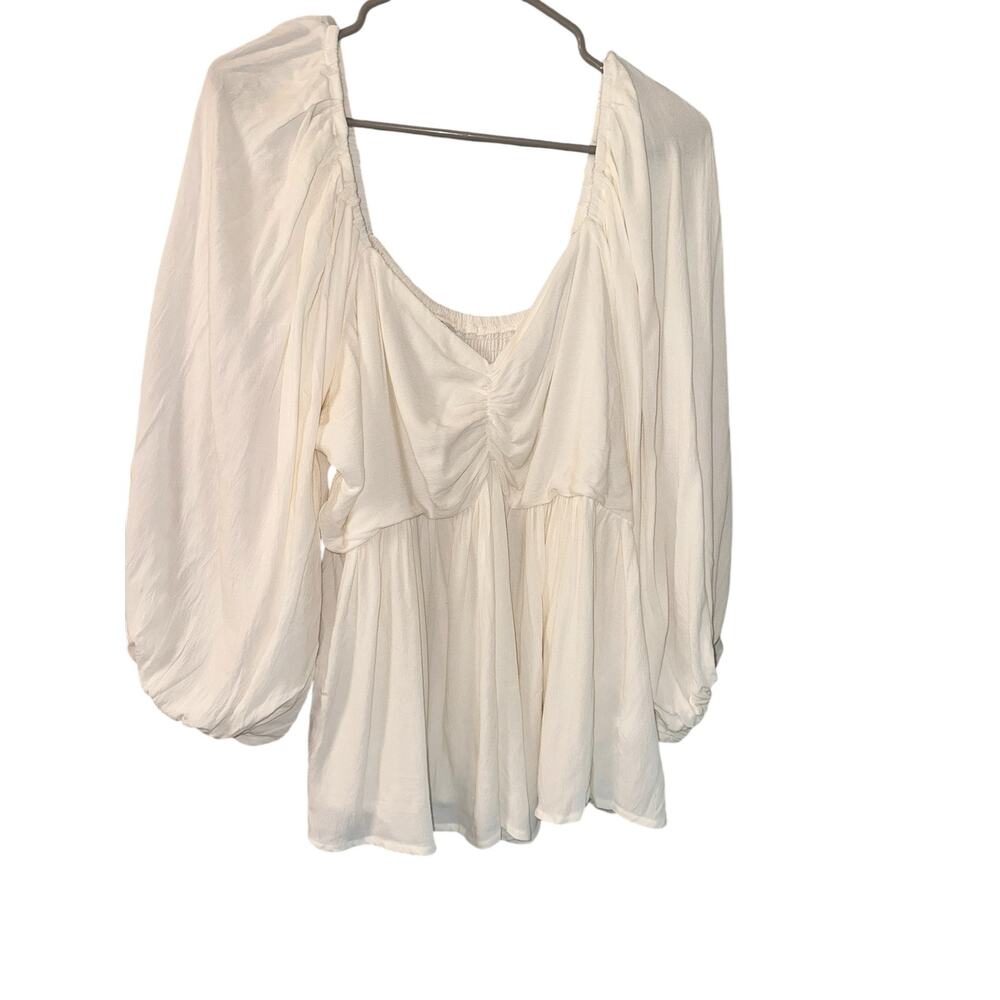 Arula Boho Peasant Blouse XL Cream Flowy Babydoll Top Balloon Sleeve Cottagecore
